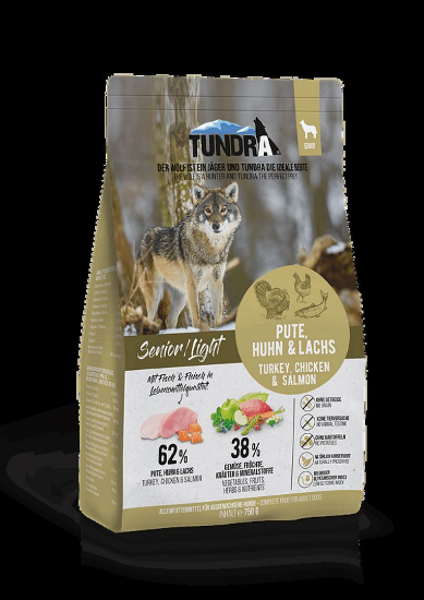 Tundra Senior Grain Free - Премиум пълноценна суха храна за кучета в напреднала възраст, без зърно, с пуешко , пилешко, патешко и сьомга 750 гр.