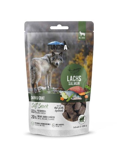 Tundra Snack Skin and Coat Wild Salmon - Премиум лакомство за кучета, без зърно, снакс с дива сьомга за здрава козина и кожа, 100 гр