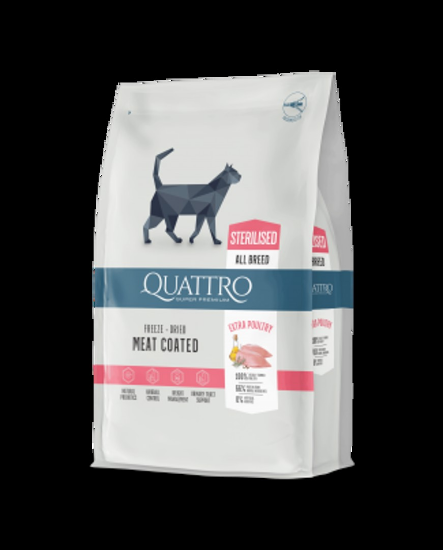 Quattro Cat Sterilized - Пълноценна суха храна за израснали кастрирани котки с пилешко месо, 7 кг.