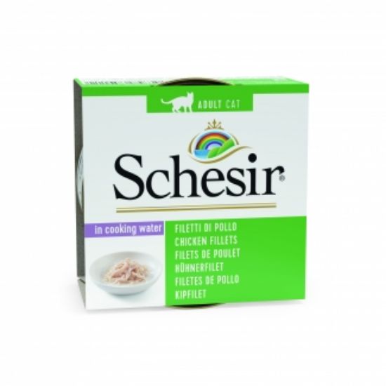 Schesir Cat Chicken Fillets Natural - Консерва за израснали котки с пилешки филенца в собствен сос с ориз 85 гр.