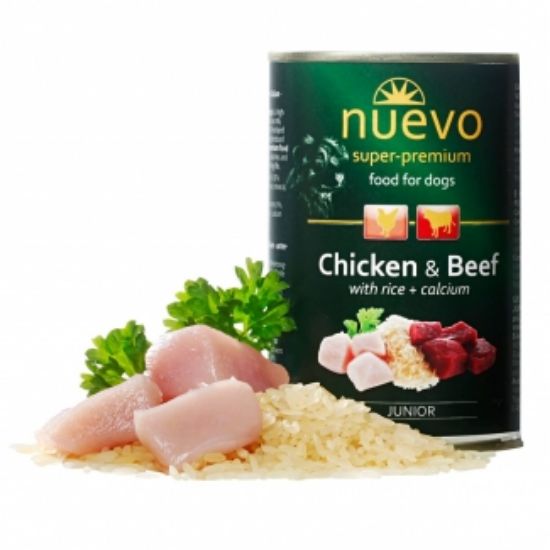 Nuevo Dog Junior - Консерва за подрастващи кучета с пилешко и говеждо месо, 400 гр