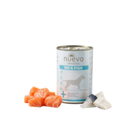 Nuevo Dog Sensitive Fish - Консервирана храна за кучета с риба, при алергии или стомашни проблеми, 375 гр