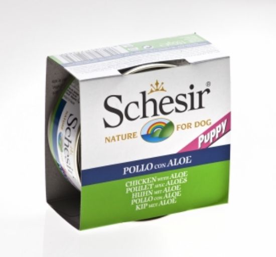 Schesir Nature - Консервирана храна за подрастващи кучета с пилешко месо и алое в желе 150 гр