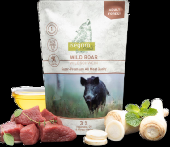 Isegrim Monoprotein - Висококачествен пауч за израснали кучета с месо от див глиган, 410 гр