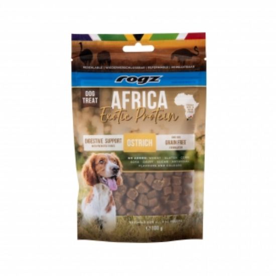 Rogz Africa Exotic protein DIGESTIVE — лакомства за кучета с щраус, 100 г