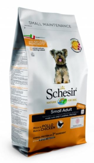 Schesir MINI Adult Monoprotein - Пълноценна суха храна за израснали кучета малки и дребни породи с пилешко месо, 800 гр.