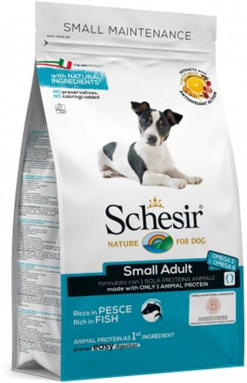 Schesir Small Dog Maintenance with Fish - Пълноценна суха храна за израснали кучета от дребни породи с риба, 800 гр.