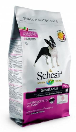 Schesir Small Dog Maintenance - Пълноценна суха храна за израснали кучета от дребни породи със свинско и прошуто, 800 гр.