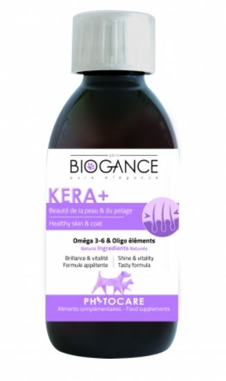 Biogance Kera Plus -Хранителна добавка за кучета за здрава и красива козина, възстановяване на блясъка на сухa и матова козина 200 мл.