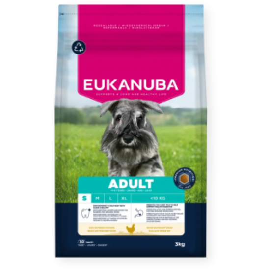 Eukanuba Adult Small Breed - Балансирана храна за израснали кучета от малки породи с пилешко и пуешко месо, 3 кг.