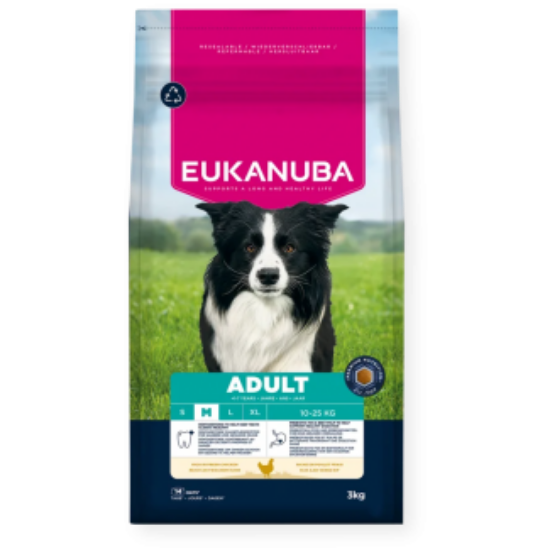 Eukanuba Dog Medium - Премиум суха храна за израснали кучета от средни породи с пилешко и пуешко месо, 3 кг.