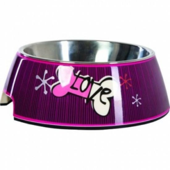 Rogz Pink Love Medium/ Large - Метална купа за храна и вода за кучета, 700 мл.
