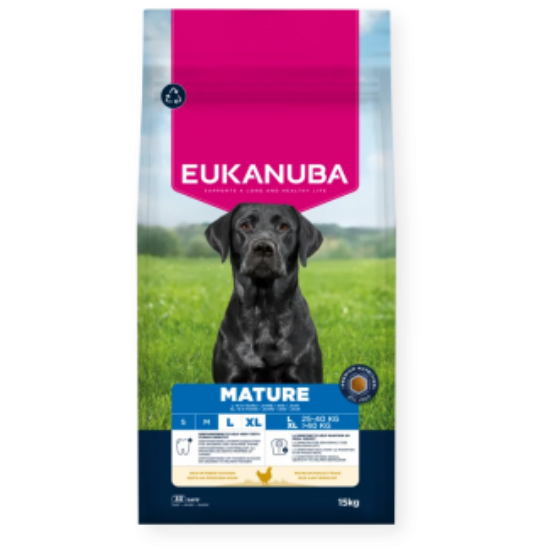 Eukanuba Adult Large Breed - Пълноценна суха храна за кучета от едри и големи породи от 6 годишна възраст с пилешко и пуешко месо, 15 кг.