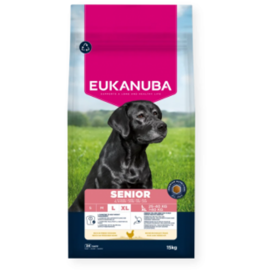 Eukanuba Senior Large Breed - Пълноценна суха храна за кучета над 9 години от едри породи с пилешко и пуешко месо, 15 кг.
